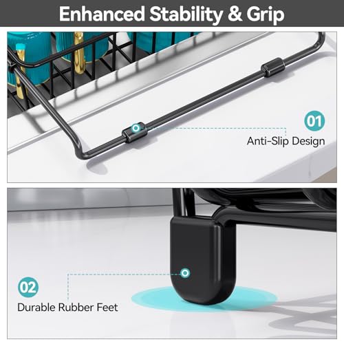 Urackify Dish Drying Rack in Sink, Stainless Steel Expandable Over the Sink Dish Rack with Utensil Holder & Cup Holder, Kitchen Drying Rack for Inside Sink, 15.35" x 11.02" x 4.84", Black - color: Black, size: Expandable - 15.35"~23.23“ x 11.02" x 4.84"
