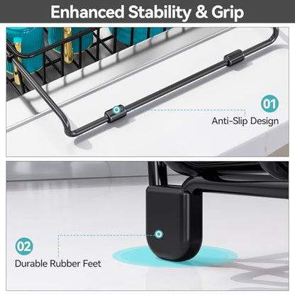 Urackify Dish Drying Rack in Sink, Stainless Steel Expandable Over the Sink Dish Rack with Utensil Holder & Cup Holder, Kitchen Drying Rack for Inside Sink, 15.35" x 11.02" x 4.84", Black - color: Black, size: Expandable - 15.35"~23.23“ x 11.02" x 4.84"