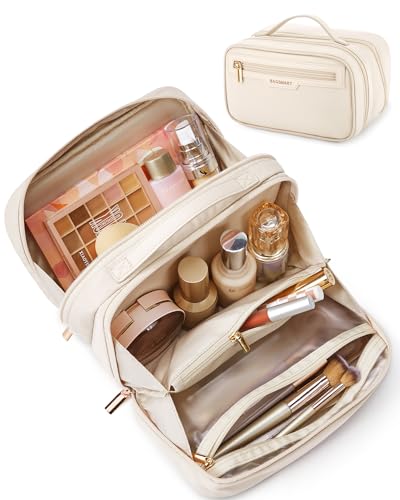 BAGSMART Travel Makeup Bag, Make Up Bag with Multiple Compartments for Organizer, Durable & Compact Cosmetic Organizer for Women for Travel Accessories (Beige) - color: Beige