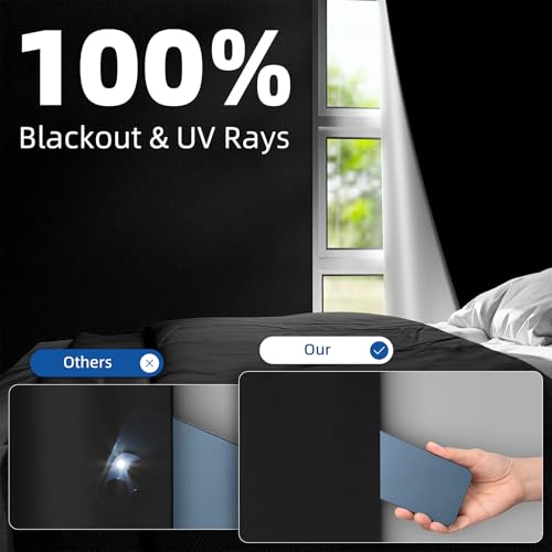 NIGHTON 100% Blackout Curtains for Bedroom, No Drill Black out Blinds With Upgraded Hook and Loop Tape, Portable Blackout Curtains for Window Cover Baby Nursery,Travel,RV- 1 Panel Black 42''W x 60'' L - size: 42"W x 60"L (Pack of 1)