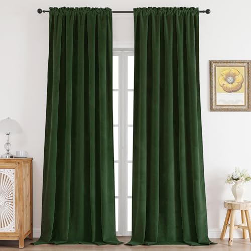 CUCRAF Dark Olive Green Velvet 100% Blackout Curtains 72 inches Long, Thermal Insulated, Noise Reducing Rod Pocket Luxury Drapes for Bedroom Living Room(52x72 inches, 2 Panels) - color: Dark Olive Green, size: 52"W x 72"L (Pack of 2)