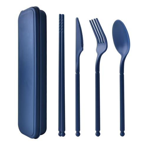 Reusable Utensils Set with Case, Plastic Travel Utensils, 1 Sets Plastic Spoons and Forks Set for Lunch Box, Picnic, Travel, Camping (Blue) - color: Blue