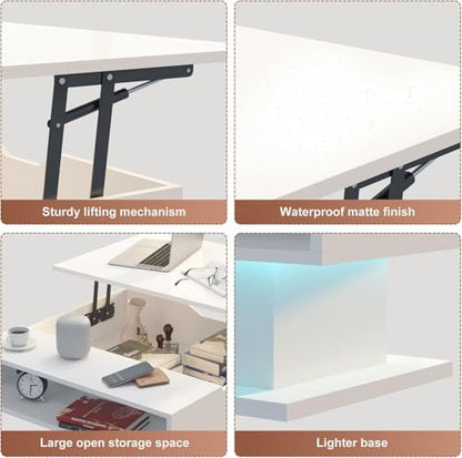 HedoAjim Lift Top Coffee Table with Storage, 31.5" Square Coffee Table with Large Hidden Storage, Wood Living Room Table Center Table for Living Room Dining Reception Room, White - color: White