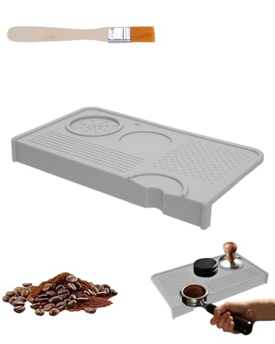 Upgraded Silicone Tamping Mat & Brush, Tamper Mat for Espresso Machine, Waterproof Heat Resistant Tamp Station for Home Baristas Tools, Gray - color: Gray