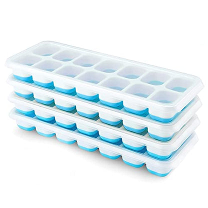 Ice Cube Trays 4 Pack, Airabc Silicone Ice Cube Trays with Removable Lid, Easy-Release Flexible 14-cube Ice Trays, LFGB Certified and BPA Free, Stackable Ice Trays with Covers for Cocktail, Freezer - color: Blue