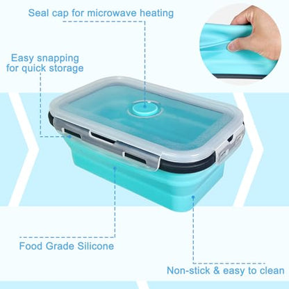 Guyuyii 4 Pack Space-Saving Collapsible Food Storage Containers with Lids | 12/17/27/40 oz Food-Grade Silicone Set for RV, Camping, Meal Prep, Small Kitchens - Microwave/Freezer/Dishwasher Safe - color: blue