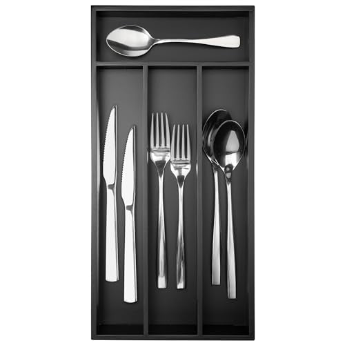 Silverware Organizer Small Bamboo Kitchen Drawer Organizer Utensil Organizer Silverware Holder Cutlery Organizer in drawer Flatware Organizer Tray (Black 4 Slots) - color: Black, size: 4 Slots