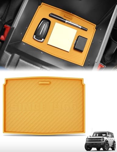 JROAD Silicone Center Console Organizer Tray Liner for Ford Bronco 2021-2024 2/4 Door Accessories Non-Slip Anti-Dust Protective Mat, Armrest Storage Box Insert Mat (Orange) - color: Orange, size: Console box mat