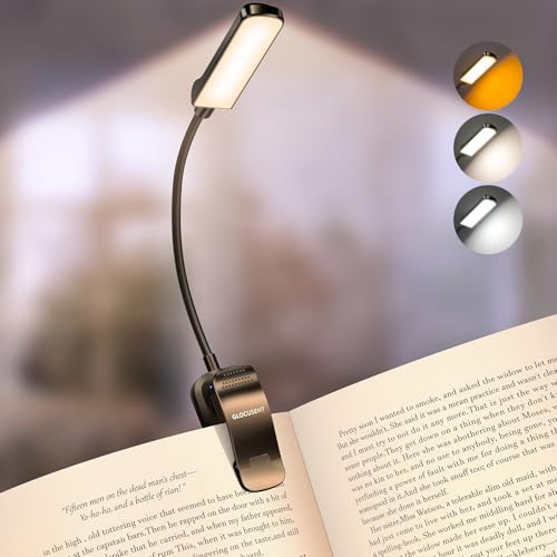 Glocusent 13 LED Reading Lights for Books in Bed, Eye-Caring Rechargeable Book Light 3 Amber Colors & Stepless Dimming, 120 Hrs Runtime, Travel Clip on Reading Lamp, Gifts for Book Lover Men Women Kid - color: Black