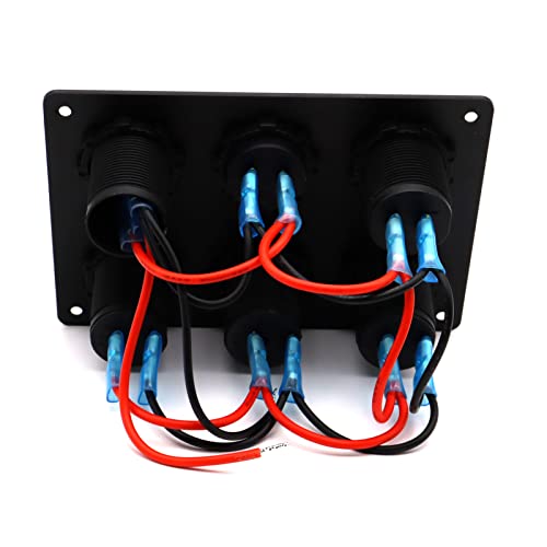 Dual USB Charger Socket Panel for Car, Waterproof 3-Socket 12V Cigarette Lighter Power Outlet Adapter & LED Voltmeter & ON-Off Toggle Switch Multi-Functions Panel for Boat Car RV Truck, for 12-24V Car