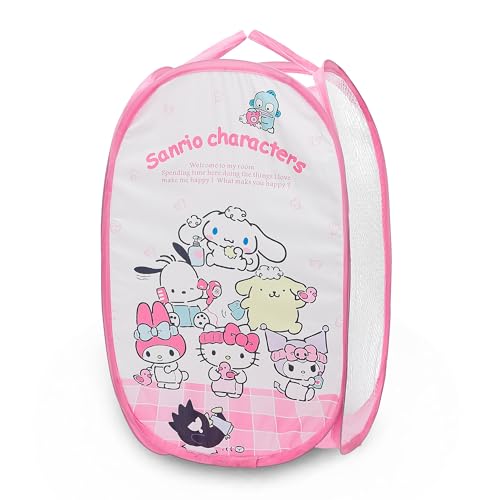 Cute Mesh Popup Laundry Hamper with Carry Handles, Large Capacity Foldable Lightweight Dirty Clothes Basket for Girls Room, Dorm | Travel & Camping - color: Pink-1-4