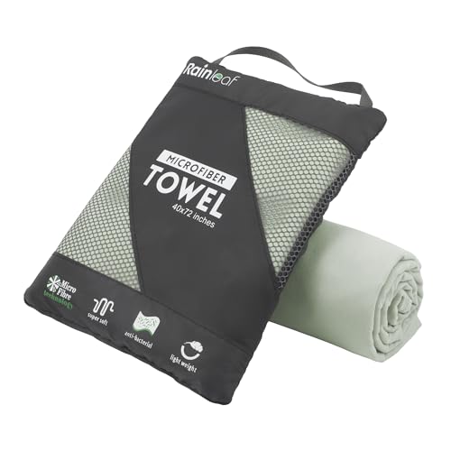 Rainleaf Microfiber Towel Perfect Travel & Gym & Camping Towel. Quick Dry - Super Absorbent - Ultra Compact - Lightweight. Suitable for Trip, Beach, Shower, Backpacking, Pool - color: Bean Green, size: 48.00" x 24.00"