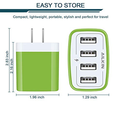 Wall Charger, USB Charger Adapter, 4.8A 4Multi Port Fast Charging Station | Power Base Block Plug Cube Brick for iPhone, iPad, Samsung Galaxy, Moto, Google Pixel, Kindle Fire Plug Cargador Carro - color: Green