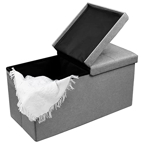 CAROLMADE 30 Inches Storage Ottoman Bench with Flipping Lid, Linen Foldable Storage Footrest, Ottoman with Storage for Living Room Holds up to 330lbs, Light Grey - color: Light Grey