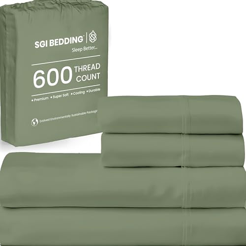 SGI bedding Full Bed Sheets Set – Premium 600 TC Egyptian Cotton, Crisp & Cooling Sateen Weave, Extra Soft Hotel Collection, Fits Mattresses Up to 16 Inch Deep, Breathable & Long Lasting – Moss - color: 11 - Moss, size: Full