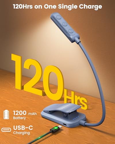 Glocusent 13 LED Rechargeable Book Light for Reading at Night, Eye-Caring 3 Amber Colors & Stepless Dimming, Lasts 1 Week to 2 Months, Travel Clip on Lamp, Gifts for Book Lovers, Men, Women & Kids - color: Lake Blue