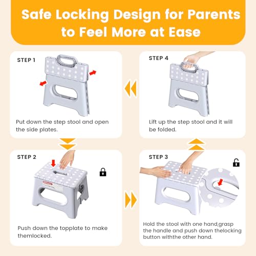 HBTower Folding Step Stool 9 Inch - Holds 600 lb, Non-Slip Surface & Carry Handle - Sturdy Step Stool for Kids, Toddlers & Adults - Compact Foldable Foot Stool for Kitchen, Bathroom, Bedroom(White) - color: White