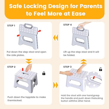 HBTower Folding Step Stool 9 Inch - Holds 600 lb, Non-Slip Surface & Carry Handle - Sturdy Step Stool for Kids, Toddlers & Adults - Compact Foldable Foot Stool for Kitchen, Bathroom, Bedroom(White) - color: White