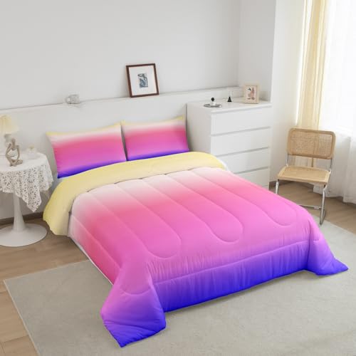Feelyou Ombre Comforter King, Pink Purple Gradient Duvet Set - 3Pcs - color: Multi 02, size: King