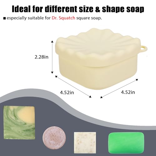 Square Travel Soap Case, Bar Soap Holder for Dr Squatch, Silicone Soap Case with Soap Saver, Portable Shampoo Bar Soap Box for Shower, Travel, Camp (Cream Yellow) - color: Cream Yellow