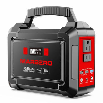 MARBERO Portable Power Station 350W Peak Camping Solar Generator Laptop Charger 296Wh Power Bank with AC Outlet 110V with Multi-Output LED Flashlights for CPAP Home Camping Hurricane Emergency - color: Red