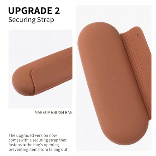 AGIKET Silicone Makeup Brush Holder Travel Cosmetic Bag：Soft Portable Cosmetic Face Brushes Holder with Upgrade Anti-Fall Out Magnetic Closure, Large Travel Makeup Brush Case - Brown - color: Brown, style: Brush Holder