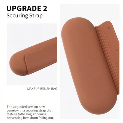 AGIKET Silicone Makeup Brush Holder Travel Cosmetic Bag：Soft Portable Cosmetic Face Brushes Holder with Upgrade Anti-Fall Out Magnetic Closure, Large Travel Makeup Brush Case - Brown - color: Brown, style: Brush Holder