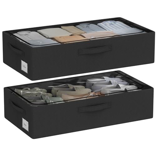 CYhom Under Bed Storage Bins Frame Storage Box Oxford Fabric Sturdy Underbed Container Foldable Stackable Large Capacity Clothes Organizer - color: Black, size: 23.5x11.8x6.3