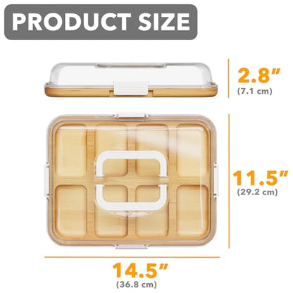 SpaceAid Charcuterie Board with Clear Lid, Portable Travel Cheese Cutting Boards for Picnic Accessories, Bamboo Serving Tray with Lids, House Warming Gifts, White Handles, 8 Compartments - color: White Handles, 8 Compartment