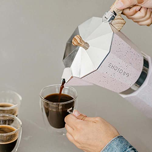 GROSCHE Milano Moka pot, Stovetop Espresso maker, Greca Coffee Maker, Stovetop coffee maker and espresso maker percolator (Pink, 3 cup) - color: Pink, size: 3 espresso cups