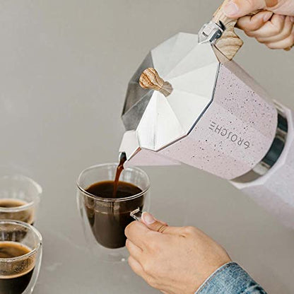 GROSCHE Milano Moka pot, Stovetop Espresso maker, Greca Coffee Maker, Stovetop coffee maker and espresso maker percolator (Pink, 3 cup) - color: Pink, size: 3 espresso cups