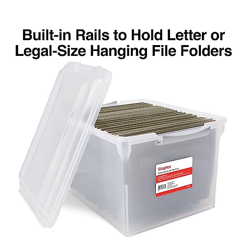 Staples Store & Slide Hanging File Box, Latch Lid, Letter/Legal Size, Clear - color: Clear, size: 1 Pack, style: Box (Latch Lid)