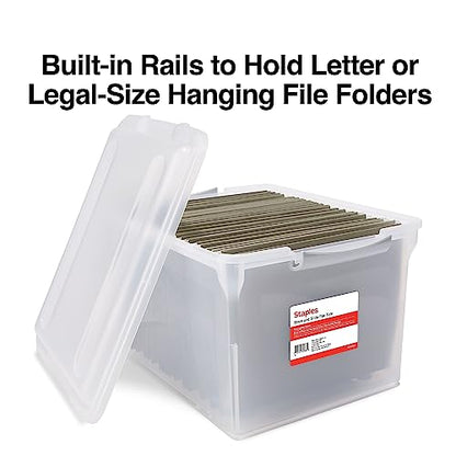 Staples Store & Slide Hanging File Box, Latch Lid, Letter/Legal Size, Clear - color: Clear, size: 1 Pack, style: Box (Latch Lid)