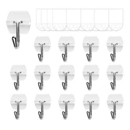 15 Clear Small Wall Hooks with 20 Strips for Hanging, Wire Toggle Hooks for Walls No Damage, Utility Hooks Heavy Duty with Adhesive Strips for Hanging Decorations in Living Spaces, No Tools.