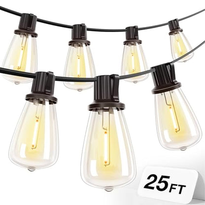 addlon 25FT LED Outdoor String Lights, Waterproof with 8+1 LED Shatterproof Bulbs (Non-Solar) Patio Light, Connectable & Waterproof Hanging Outdoor for Camping Backyard Bistro Porch