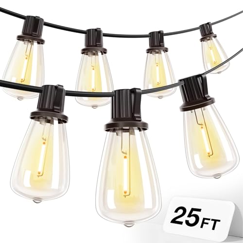 addlon 25FT LED Outdoor String Lights, Waterproof with 8+1 LED Shatterproof Bulbs (Non-Solar) Patio Light, Connectable & Waterproof Hanging Outdoor for Camping Backyard Bistro Porch