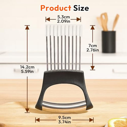 Onion Slicer, Stainless Steel Onion Holder for Slicing with Protective Case, Onion Cutter Tool for Meat Lemon Potato Tomato Avocado Egg Kitchen Slicing Assistant Tool (1 PCS) - color: 1 PCS