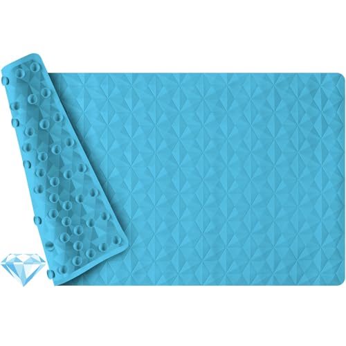 Non Slip Bathtub Mat for Bath Tub Shower - Natural Rubber Mat with 241 Suction Cups - Soft Bathroom Safety Mat - Unique Diamond Pattern - Fatigue Relief - Machine Washable - 16 × 28 Inch - color: River Blue, size: 28" x 16" (Rectangular)