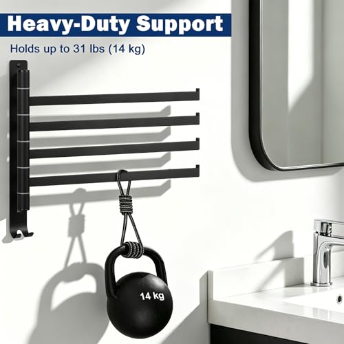 NearMoon Swivel Towel Rack, 13.8" Thicken 304 Stainless Steel 4-Arm Towel Bar, Space Saving Wall Mounted Towel Holder with Hook, Rustproof Swing Out Towel Hanger for Bathroom, Square (Matte Black) - color: Matte Black, size: 13.8 Inch-Squ