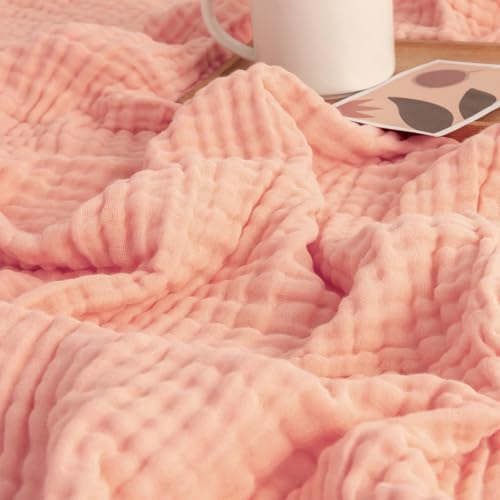 EMME Cotton Throw Blanket for Couch Soft Muslin Blankets 50"x60" Lightweight Breathable Blanket All Season Gauze Blanket, Pink - color: Pink, size: Throw (50" X 60")
