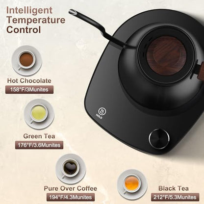 Gooseneck Electric Kettle, Intelligent Temperature Control, Stainless Steel Inner, Quick Heating, for Pour Over Coffee, Brew Tea, Boil Hot Water, 1000W 0.9L Black - color: Black