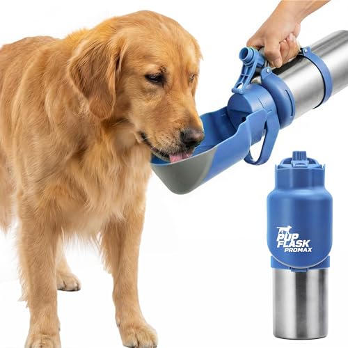 PupFlask Pro Dog Water Bottle | 30 or 50 OZ Double Wall Insulated Stainless Steel | Built-In Flip Cup Bowl | Leak Proof Cap | 24+ Hour Cold Water | Small & Large Dogs | Portable Pet Hydration Bottle - color: Blue, size: 50 Ounce