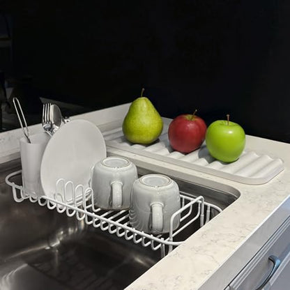 SunnyPoint 304 Stainless Steel NeverRust Compact Dish Drying Rack with Utensil Holder & Removable Drain Tray, Rustproof Small Dish Rack for Kitchen Countertop or Over Sink – White - color: Wht