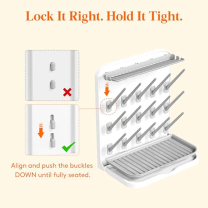 Lifewit Large Baby Bottle Drying Rack 15 Hooks, Newborn Essentials Must Haves, Bottle Storage Organizer for Countertop, Cabinet, Rack Dryer Holder for Pacifiers, Pump Parts, Baby Stuff - size: Large-15 Hooks, style: without Drain Mat