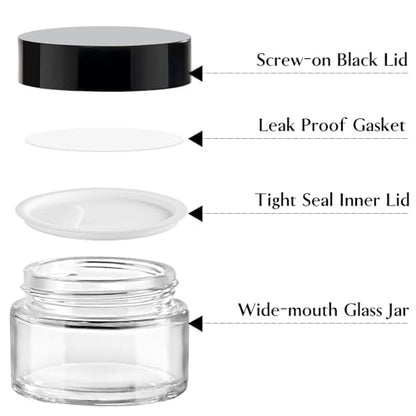 1 oz Glass Jars with Lids & Inner Liners, 4 Pack Small Glass Jars Thick Round Airtight Travel Containers for Cosmetics Cream Lotions Powders | Candle Making Jar - color: 1 oz Clear-Black Lid