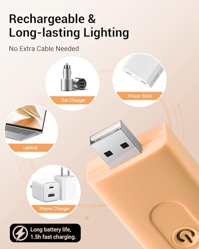 DEWENWILS USB Rechargeable Book Reading Light, LED Clip on Booklight Flexible Reading Lights in Bed, Car at Night, Warm White, Brightness Adjustable, Perfect for Bookworms, Kids (Peach Fuzz) - color: Peach Fuzz