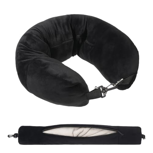 Stuffable Neck Pillow for Travel Adjustable Stuffable Neck Pillow for Airplanes Pillows Stuffed with Clothes Storage No Filler Storage Pillows Fits 5+ Days of Travel Essentials Black - color: Black
