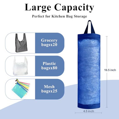 TOGETRUE Plastic Bag Holder, Mesh Grocery Bag Holder Hanging Storage Bag Dispenser (Navy Blue 2 Packs) - color: Navy Blue 2 Pack