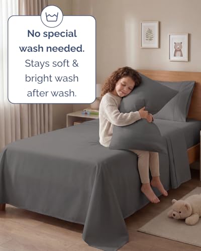 Twin 4 Piece Sheet Set - Comfy Breathable & Cooling - Ultra-Soft Hotel Luxury Bedding Set with 8-16 Inch Deep Pockets - 1 Flat & 1 Fitted Sheet & 2 Pillowcases - Wrinkle Free & Easy Care - Dark Grey - color: 06 - Dark Grey, size: Twin