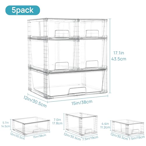 Vtopmart Clear Stackable Storage Drawers Set of 5, Easily Assemble Acrylic Bathroom Undersink Organizers,Plastic Storage Bins for Closet,Cabinet,Pantry,Medicine Organization - style: 1 Wide+2 Medium+2 Small